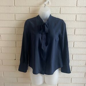 J Crew Navy Long Sleeve Tie Neck Blouse